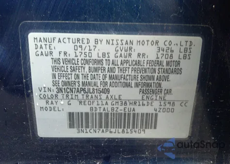 2018 Nissan Versa 1.6 Sv z USA, uszkodzony, nr VIN 3N1CN7AP6JL815409